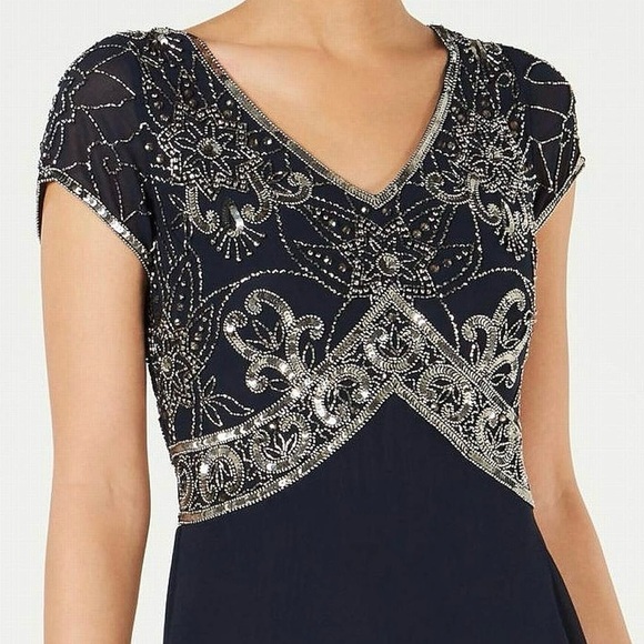 J Kara Women's Cap V-Neck Beaded Dress - Picture 7 of 9